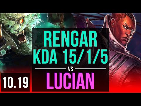 RENGAR vs LUCIAN (TOP) | KDA 15/1/5, 3 early solo kills, Triple Kill, Legendary | KR Master | v10.19