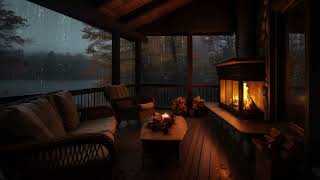 Warm Fireplace and Rain at the Lake Cabin | Relaxing Sounds for Sleep and Calm