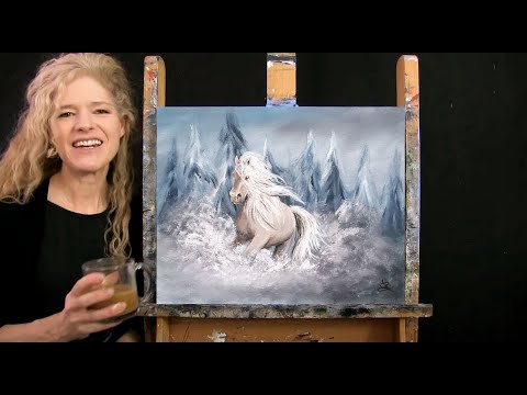 Learn How to Paint WINTER HORSE with Acrylic - Paint and Sip at Home - Animal Step by Step Tutorial