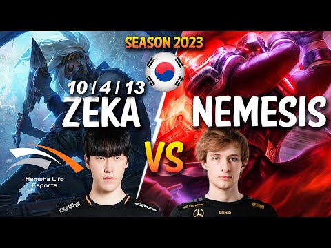 HLE Zeka vs Nemesis - Zeka AKALI vs Nemesis JAYCE Mid - Patch 13.23 KR Ranked