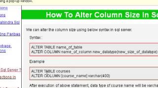 How to alter column size in sql server