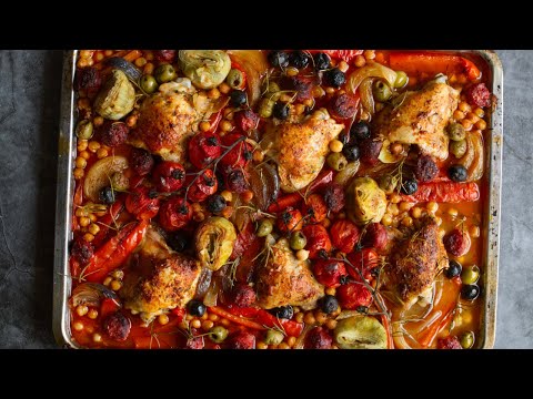 How to Make Easy Sheet Pan Chicken Thighs with Chorizo and Roast Veg