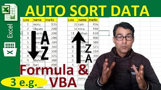 Auto sort when data change or add in excel | sort data automatically with formula and VBA macro (CC)