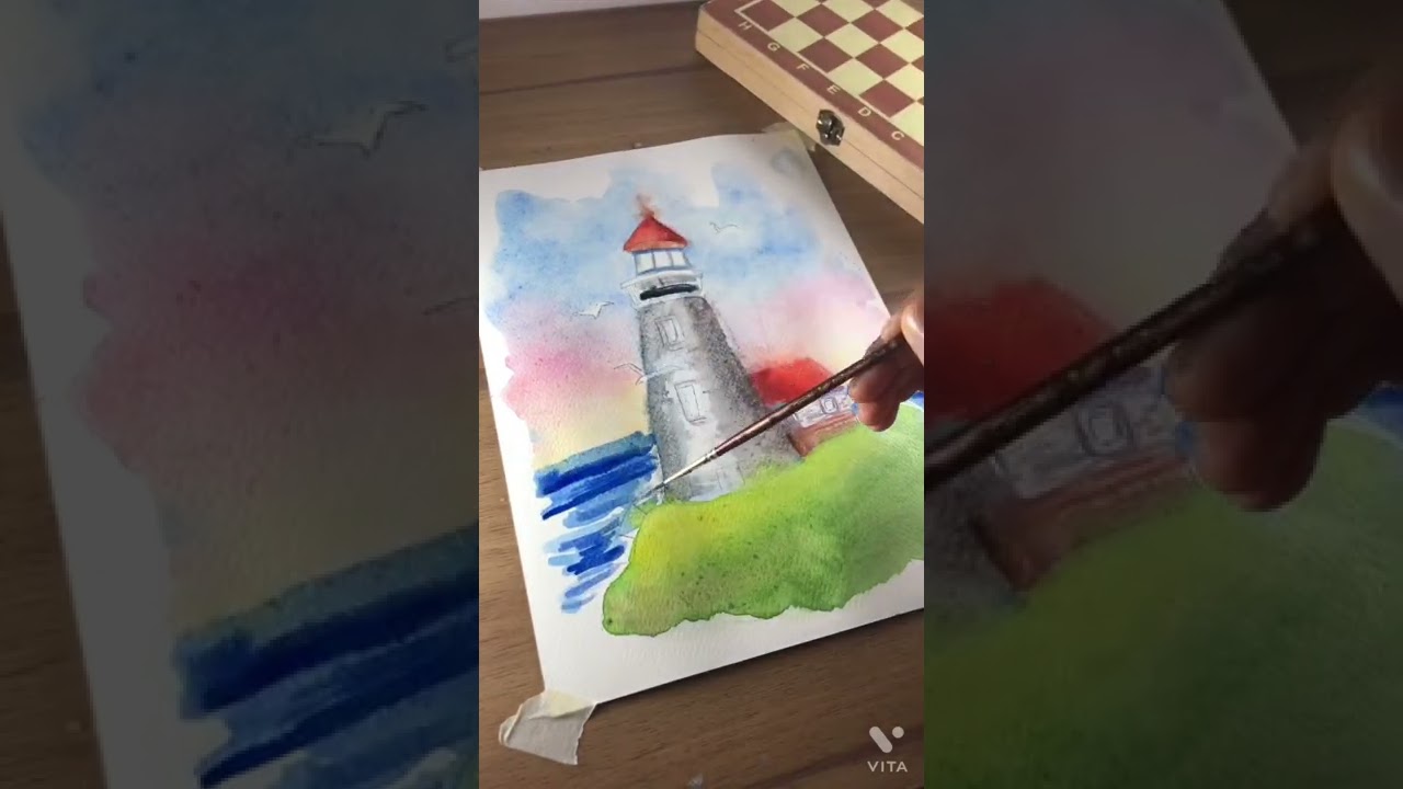Lighthouse Beautiful Landscape Watercolour Painting #watercolourpainting #lighthouse | Aarav G Arts