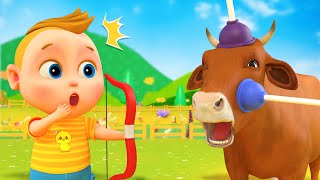 Colors and Fruits - Cartoon Archery Game with Cows, Dogs and Rabbits | Animal game