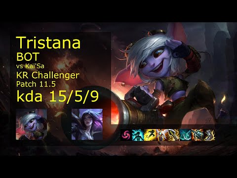 Tristana ADC vs Kai'Sa - KR Challenger 15/5/9 Patch 11.5 Gameplay // [롤] 트리스타나 vs 카이사