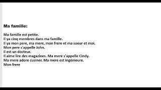 French Essay on My Family: ma famille: A1 level