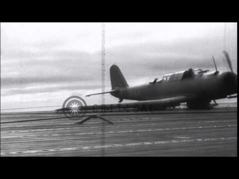 CV-7 USS Wasp flight operations: Crash of SB2U. HD Stock Footage