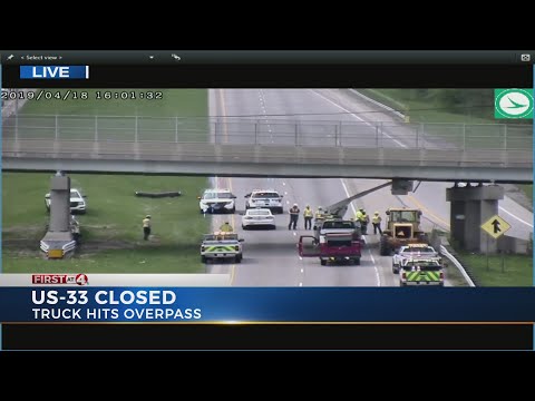 U.S. 33, Watkins Road closed after semi crashes into bridge