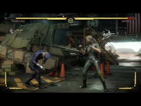 Mortal Kombat 11 - 1 Next of Kin: Cassie Cage Defeat Sonya Blade Tank Garage Bunker Gameplay (2019)