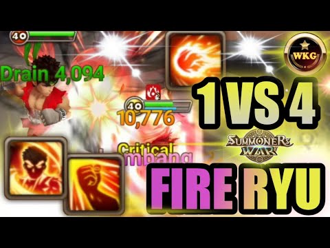 SOLO FIRE RYU TO SURVIVE VS 4 MONSTERS IN RTA - Summoners War