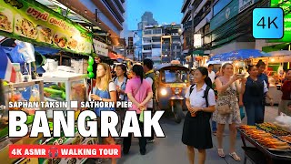 [4K] Saphan Taksin Station and Sathorn Pier Bangkok 🇹🇭 ASMR 🎧 Walking Tour