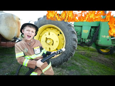 Hudson Saves Burning Tractor and Kids Truck | Tractors for kids