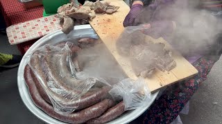 Korean Sausage With pig Uterus Sell By Grandma | Gwangjang Market in Korea | Korean Street Food