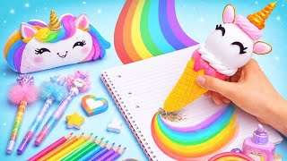 🦄 DIY Unicorn & Rainbow School Supplies! Back to School Craft Fun 🌈