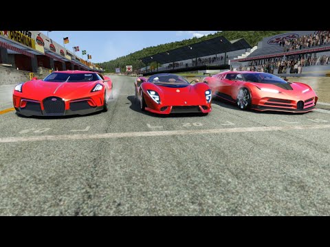 Thumbnail for Bugatti La Voiture Noire vs De Tomaso P72 vs Bugatti Centodieci at Old Spa by De Tomaso