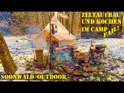 Baumwollzelt mit Ofen Winnerwell Nomad aufgebaut und ein Soonwald-Gulasch aus dem Dutch Oven