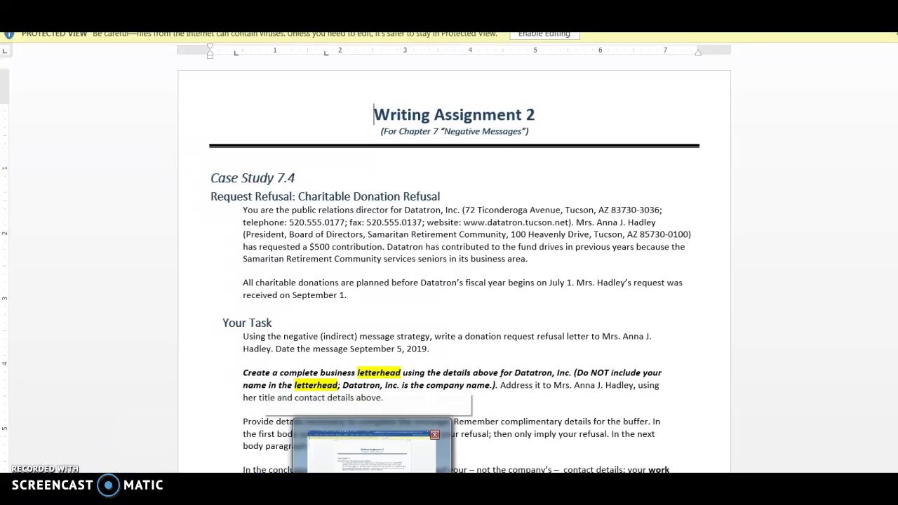 Writing Assignment 2: The Negative Message (Indirect Strategy)_Part 1
