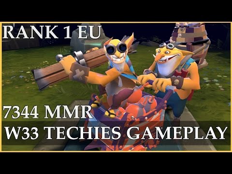 w33 Techies gameplay 7344 MMR Rank 1 EU | Dota 2 Gameplay