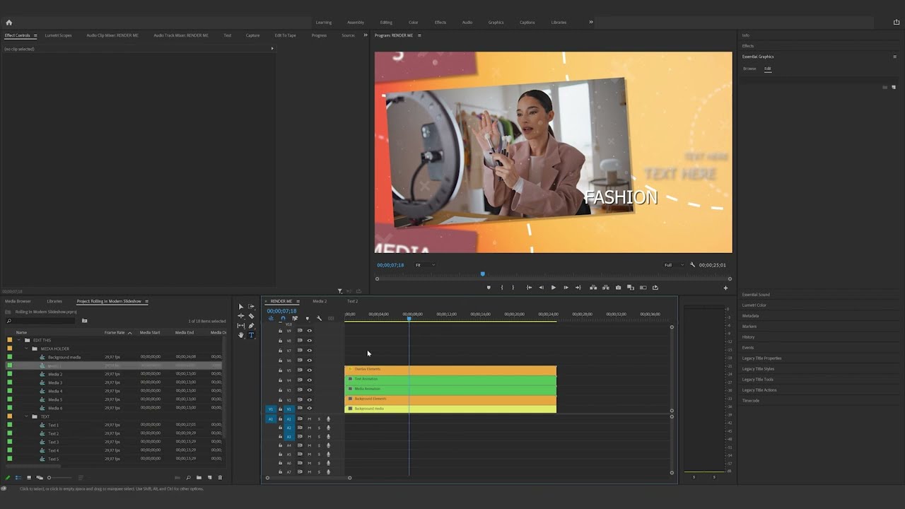 How to edit the Rolling In Modern Slideshow in Premiere Pro