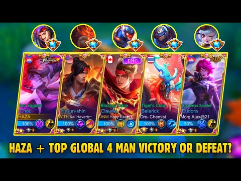HAZA CHOU MEET TOP GLOBAL 4 MAN VS ENEMY TOP 5 SUPREME PLAYER | WHO WILL WIN?!