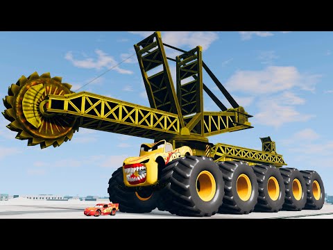 Giant CRANE SAW TRUCK McQueen Eater VS Cars Lightning McQueen Escape From Monster Beamng Drive #79