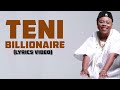 Teni Billionaire Lyrics Video
