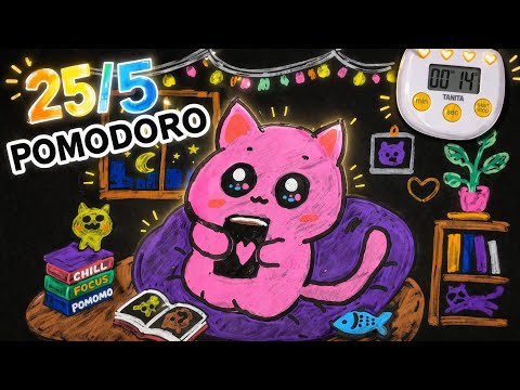 25 Min Focus + 5 Min Break Pomodoro Timer with Cute Cat ASMR