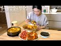 Real Mukbang:) Young Radish Bibimbab & Doenjang-jjigae (Soybean Soup) ☆ ft. Sausage