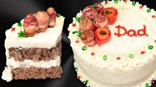Meatloaf Cake with Bacon Roses from Cookies Cupcakes and Cardio