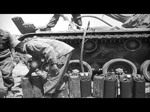 M-48 Patton tanks on maneuvers in desert. Field support and refueling HD Stock Footage