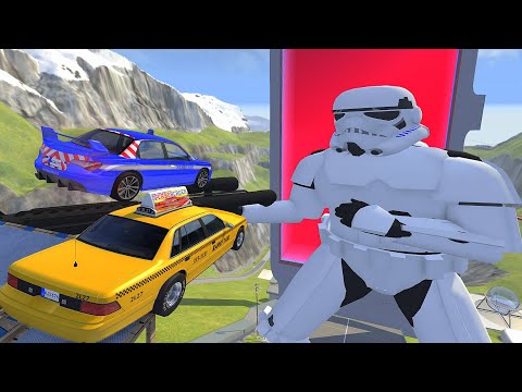 High Speed Jumps Over Stormtrooper (Star Wars) Into Vertical Pool - BeamNG.drive Insane Jumps