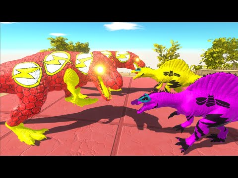 2X FLASH T-REX vs 2X BUMBLEBEE SPINO vs Green Lantern BRACHIO - Animal Revolt Battle Simulator