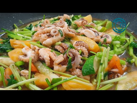 #15 How To Stir Fry Octopus With Pineapple Tomatoes Cucumber And Celery | Made By K-M Cooking Food