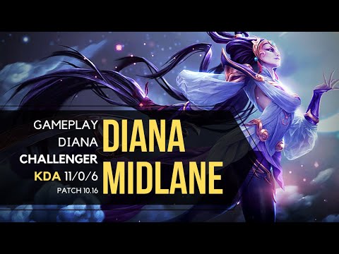DIANA MID VS YASUO - CHALLENGER -  KDA 11/0/6 - PATCH 10.16  - GODLIKE