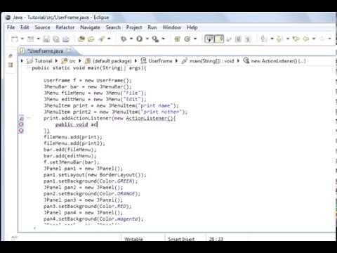 Java programming Lesson 65 GUI : Adding Menu bars, menus and menu items Part 1
