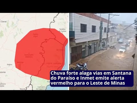 Chuva forte alaga vias em Santana do Paraíso e Inmet emite alerta vermelho para o Leste de Minas