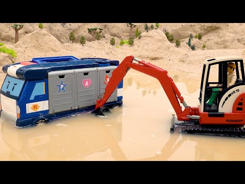Explore toy cars on trucks | Story Excavator, truck, police car | BIBO TOYS