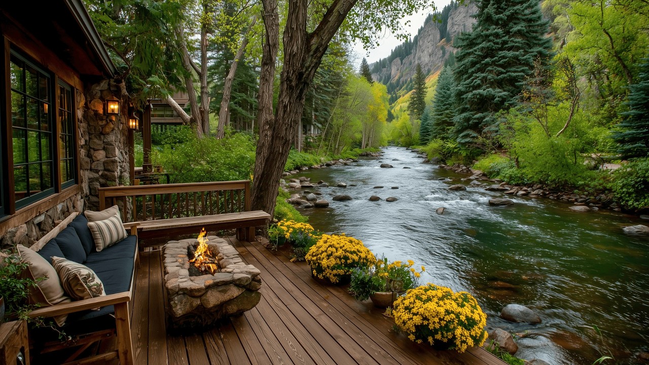 The Perfect Spring Riverside Porch Campfire & Nature Sounds Relaxation Scene