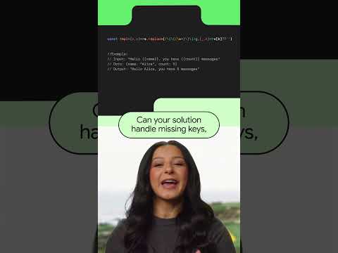 Video Thumbnail: Solve this JavaScript code golf challenge: write a function that replaces variables in a string. Go!