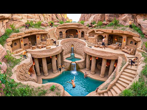 300 Days Building Luxury Underground Cliff Dwelling Carved from Rock with Pools Using Primitive Tool
