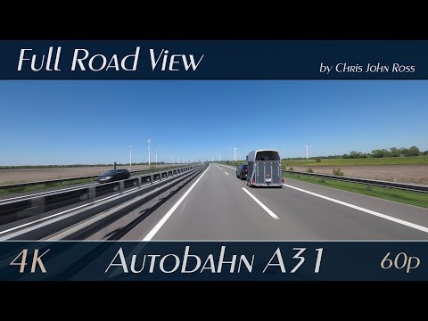 Autobahn (A31), Germany: Papenburg - Dreieck Bunde - Weener - Jemgum - 4K (UHD/2160p/60p) Video