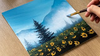 Misty Forest & Flower Field / Acrylic Painting Tutorial Step by Step