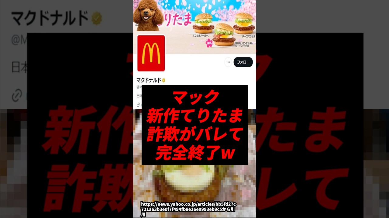 マックの新作てりたま、詐欺が全てバレて完全終了w