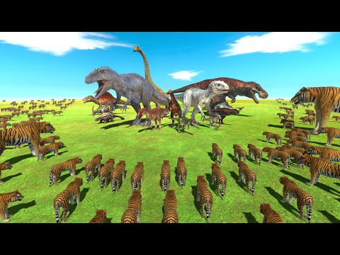 Dinosaurs VS Tiger - Which Dinosaur Can Beat 200 Tigers?