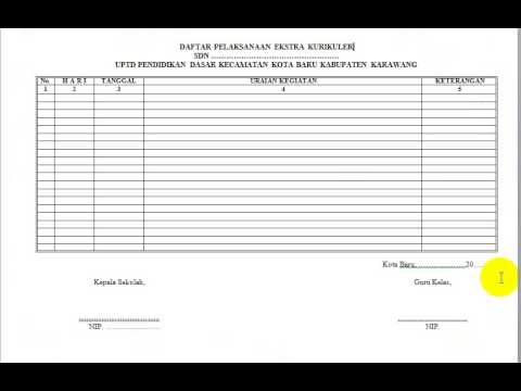 Contoh Format Daftar Pelaksanaan Ekstra Kurikuler 