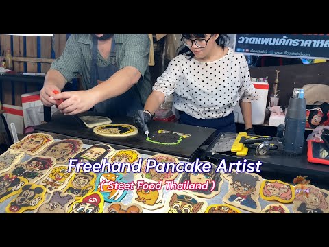 Amazing Freehand Pancake Artist | Cartoon Pancake | Anime Pancake | Thailand Street Food | ASMR | 4K