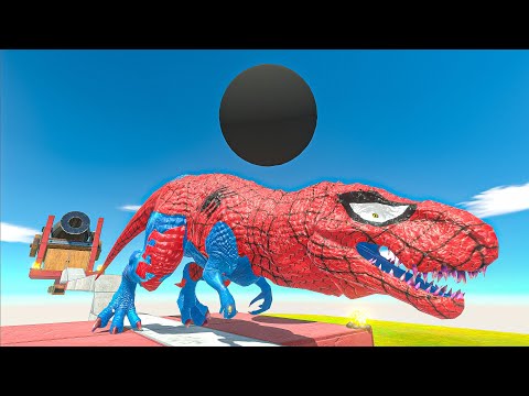 Spider-man T-rex Run Away from a Cannonball - Animal Revolt Battle Simulator