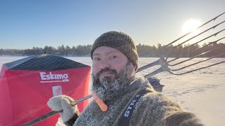 Cabin Camping by a Frozen Lake - Darkhouse Spearing