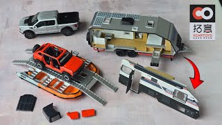 Super good details! Xcartoys Ford Bronco with raft. Camper Trailer Black Series. Diecast Car model